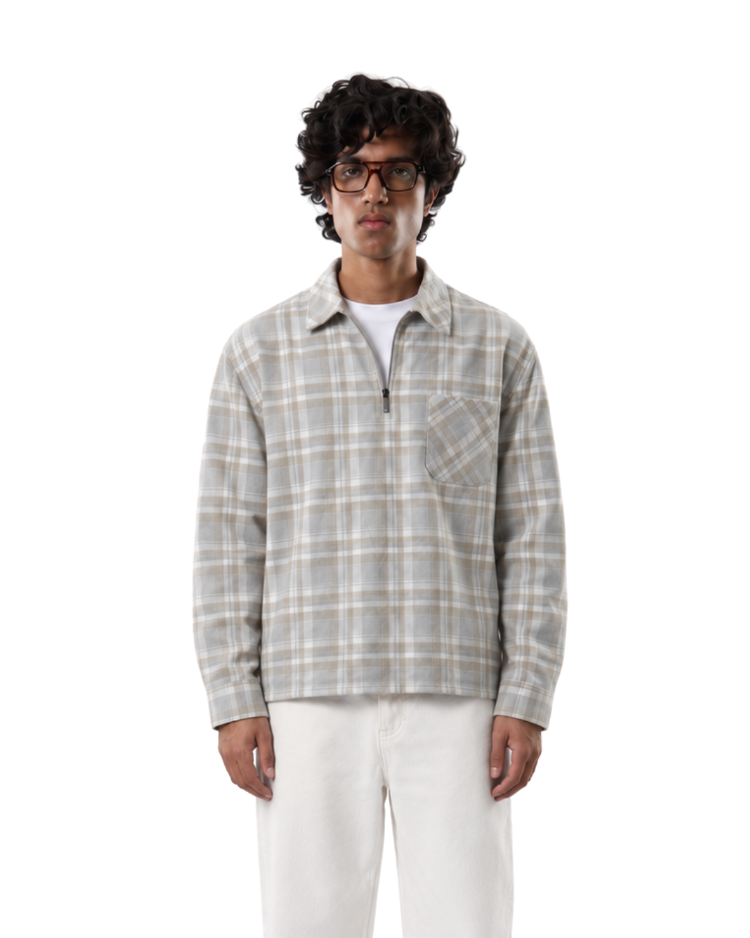 Flannel Polo Shirt - Beige