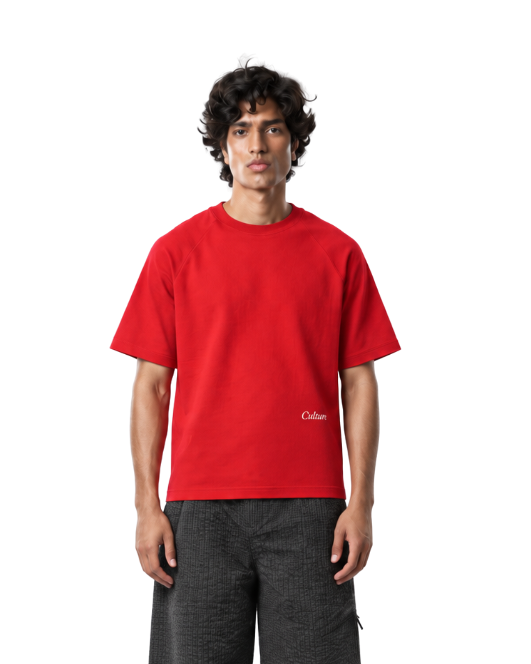 Short Sleeve Oversized Raglan Tee - Red