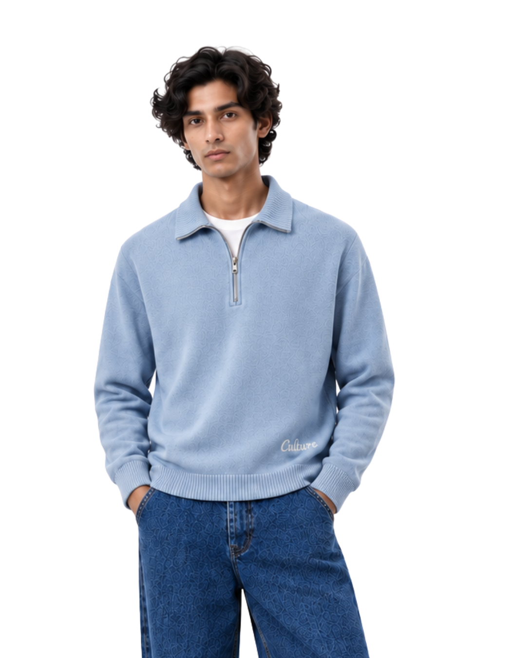 Flat Knit Quarter Zip - Blue