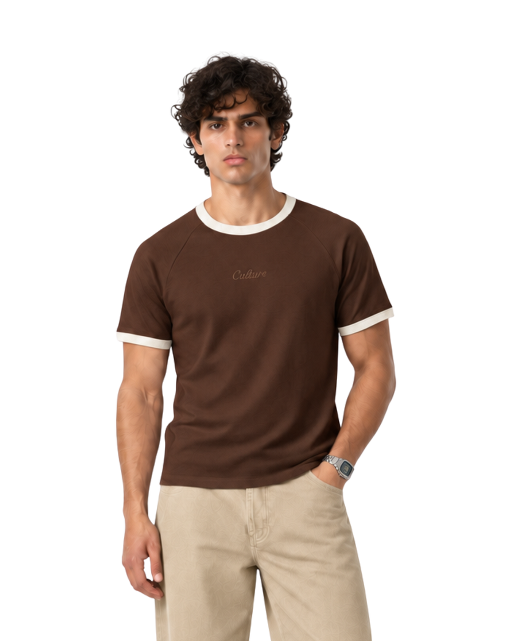 Ringer Raglan Tee - Brown / Off white