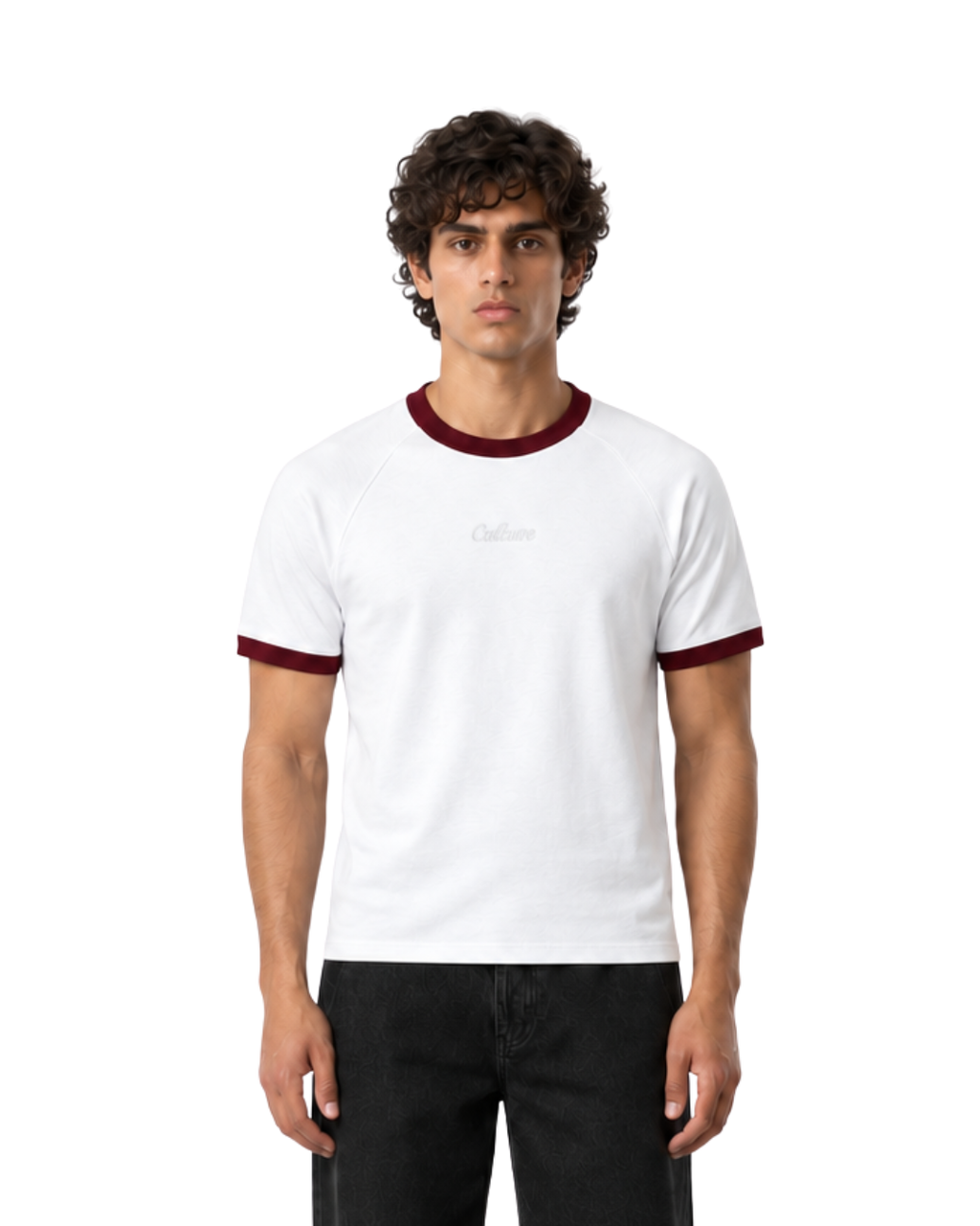 Ringer Raglan Tee - White / Burgundy
