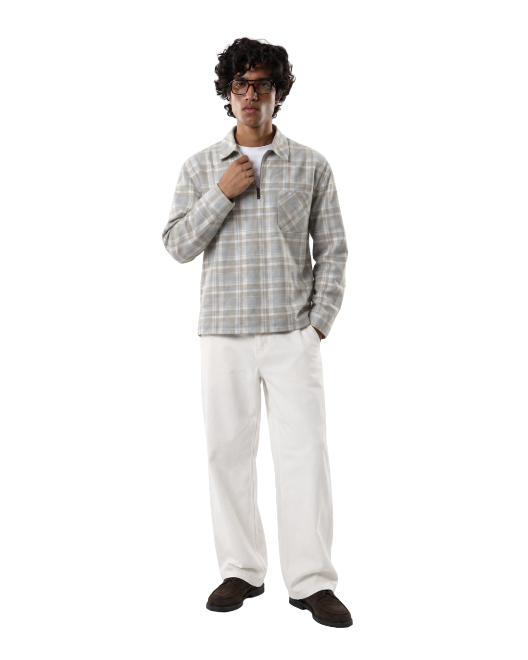 Flannel Polo Shirt - Beige