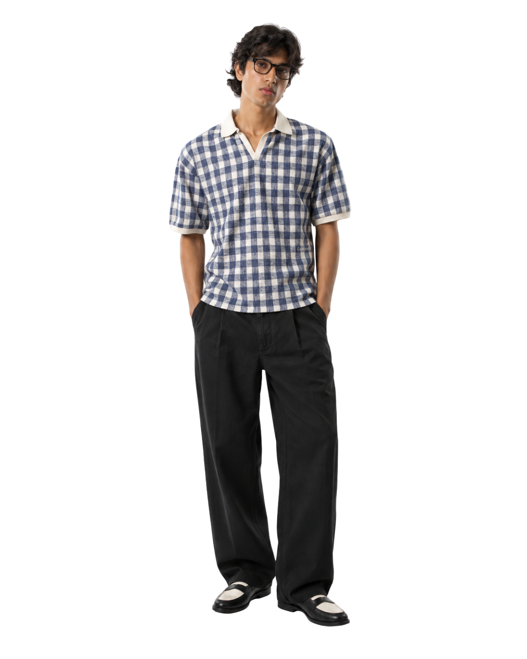 Checkered Polo shirt - Navy / offwhite