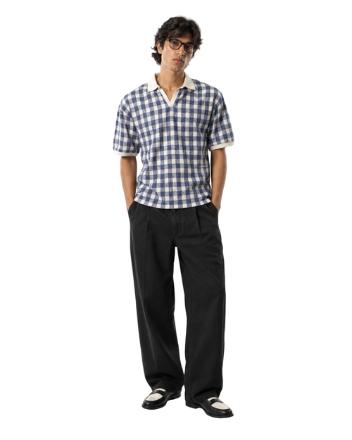 Checkered Polo shirt - Navy / offwhite