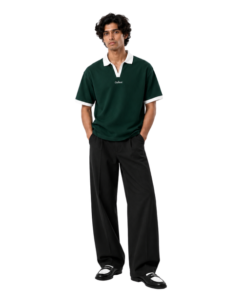 Contrast Collar Polo - Forest Green/White