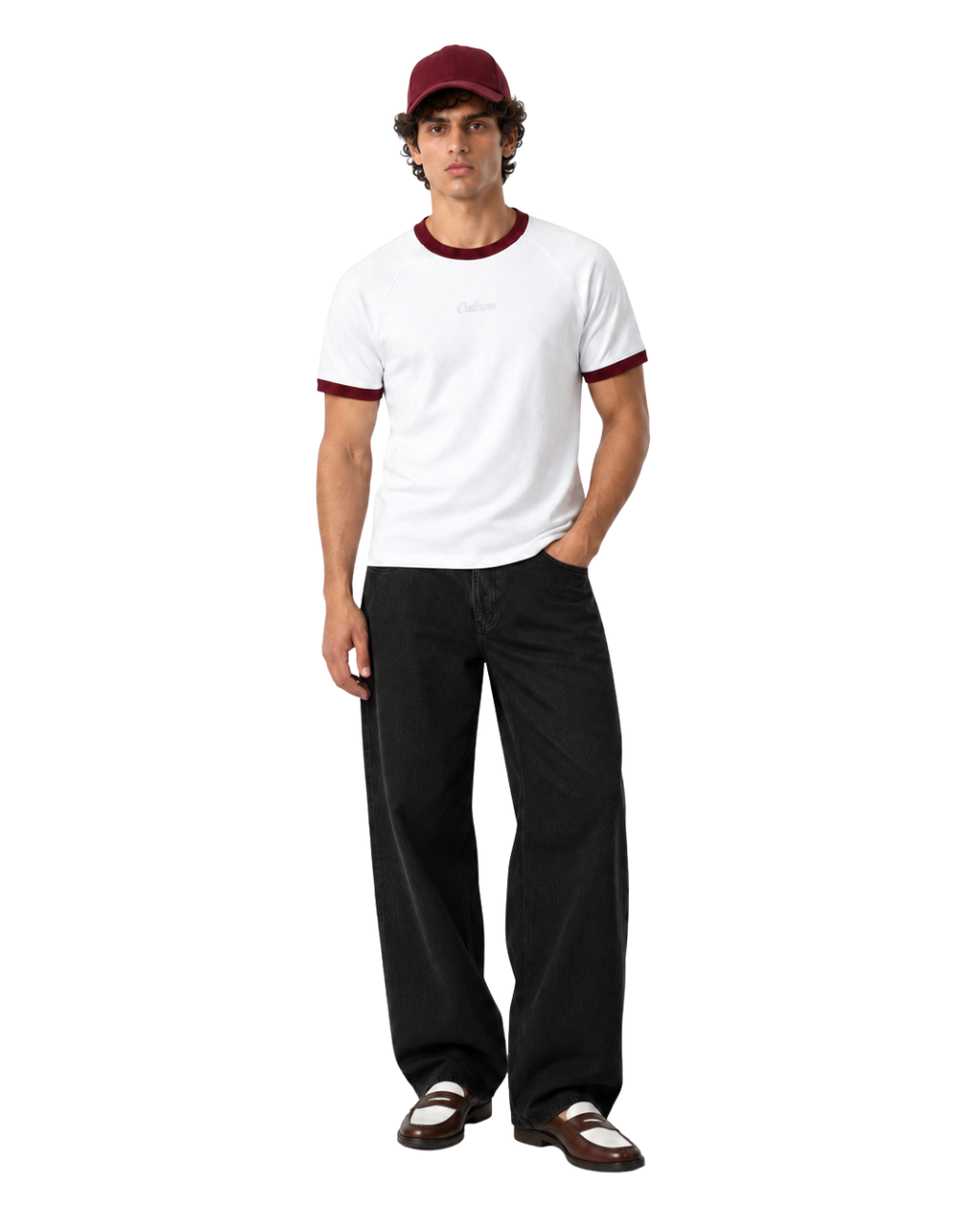 Ringer Raglan Tee - White / Burgundy