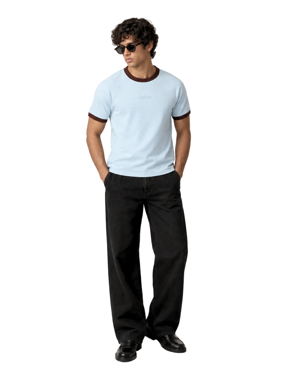 Ringer Raglan Tee - Powder Blue/ Coffee Bean