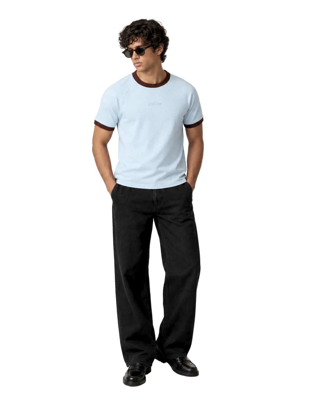 Ringer Raglan Tee - Powder Blue/ Coffee Bean