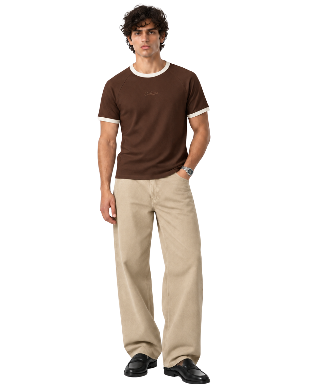 Ringer Raglan Tee - Brown / Off white