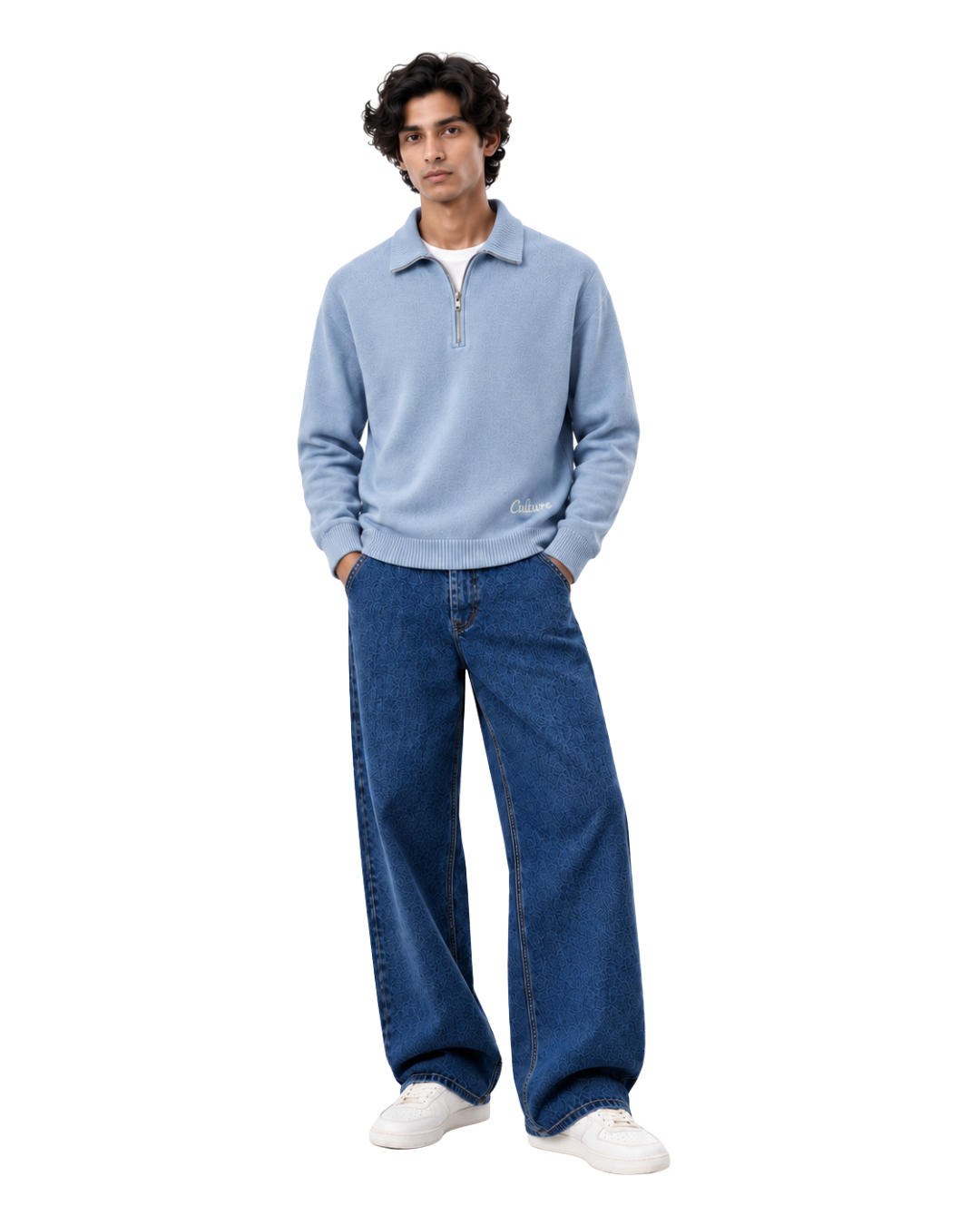 Flat Knit Quarter Zip - Blue