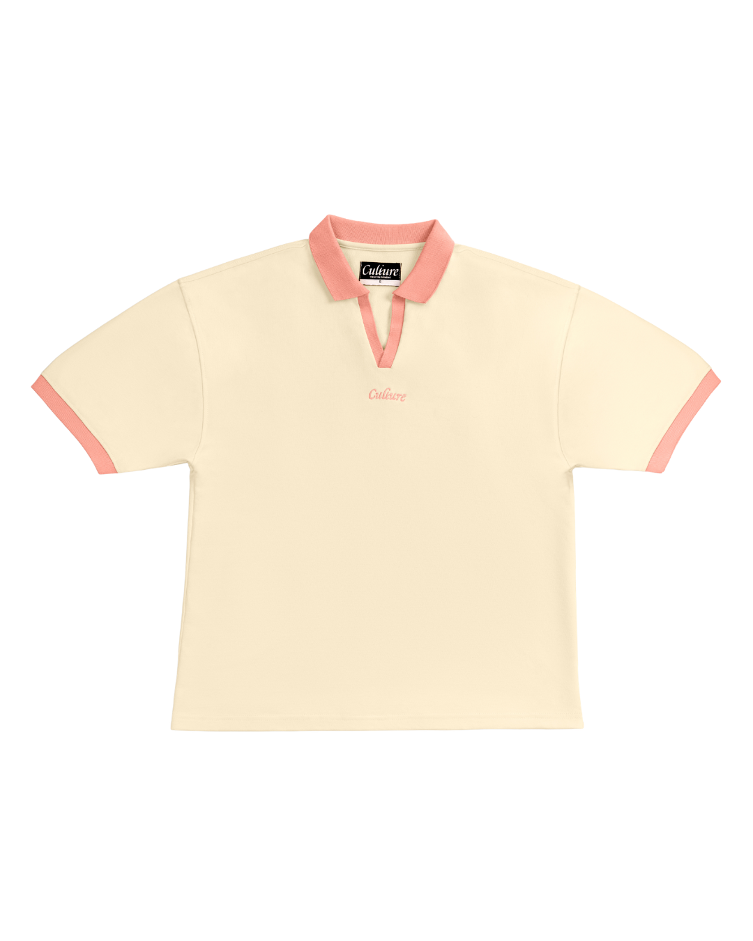 Contrast Collar Polo - Antique White/Pink