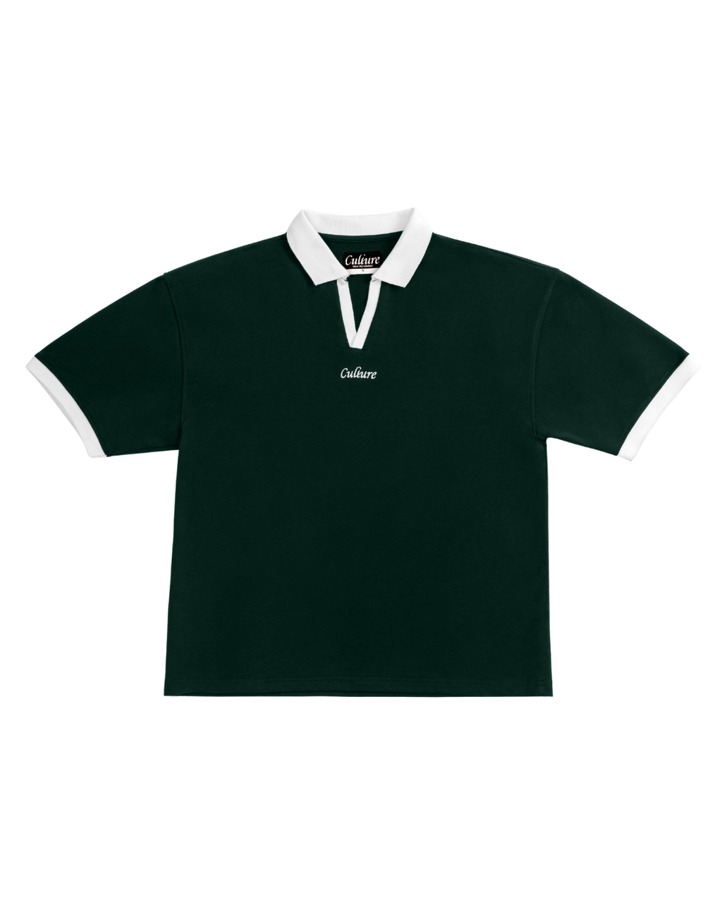 Contrast Collar Polo - Forest Green/White