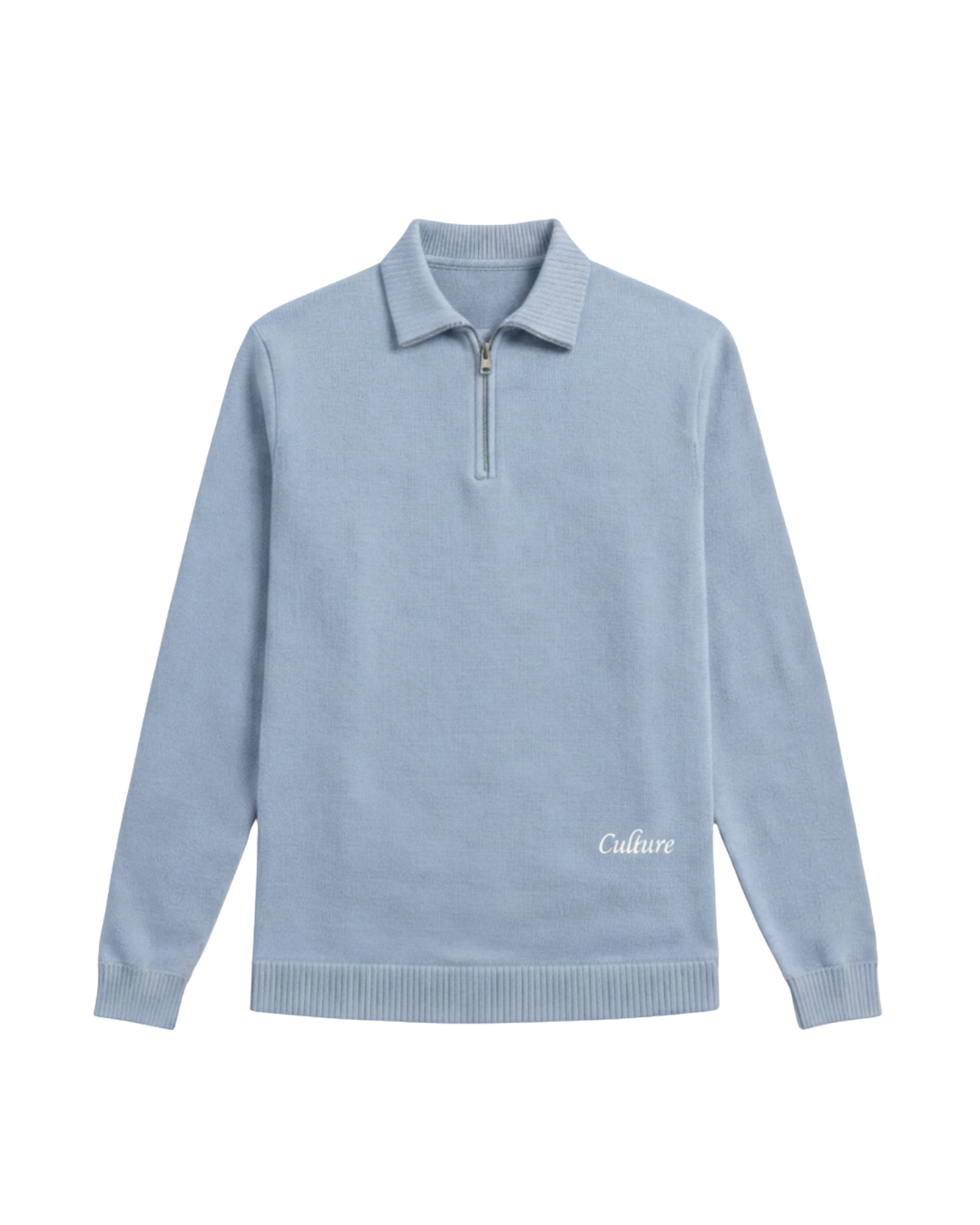 Flat Knit Quarter Zip - Blue