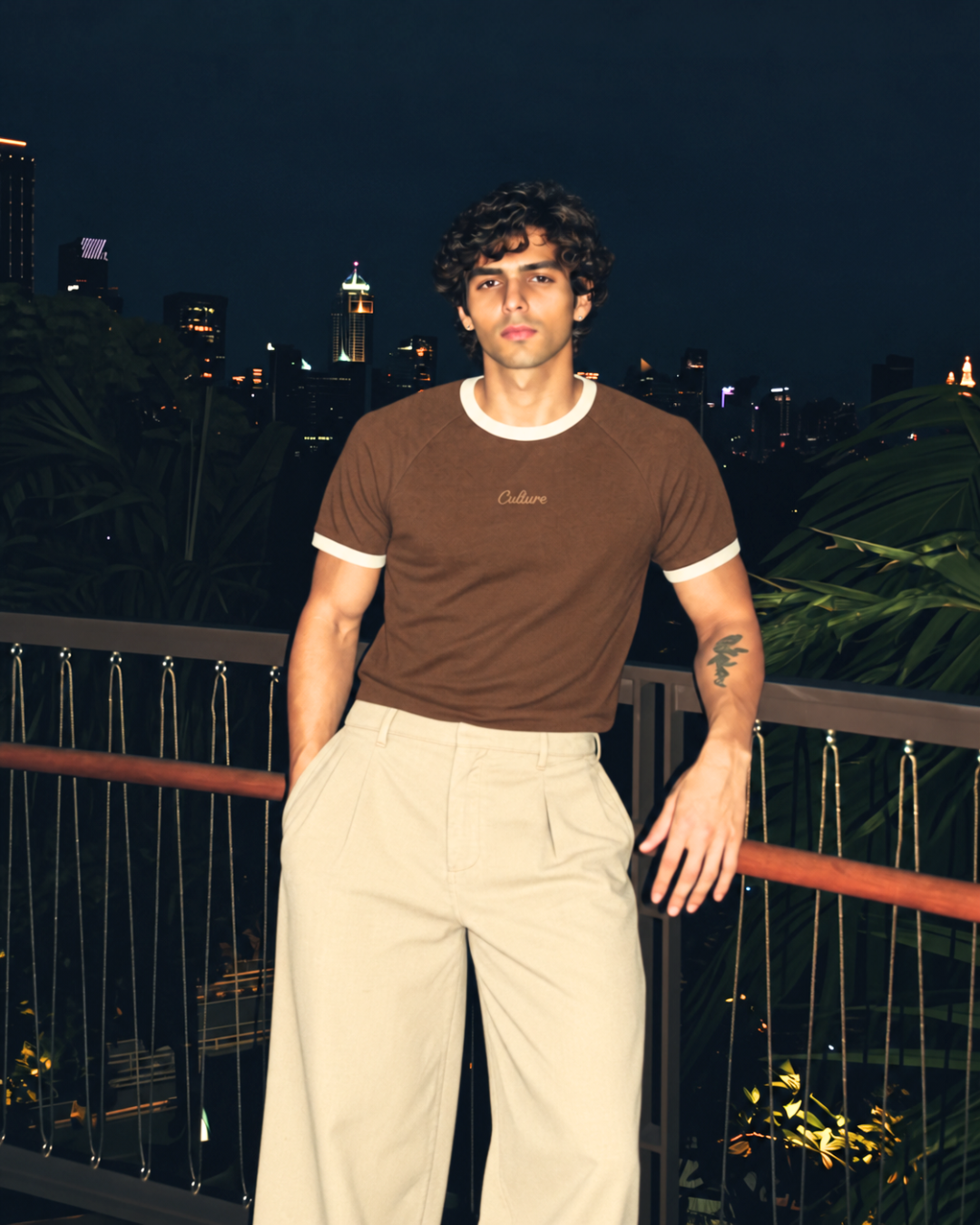 Ringer Raglan Tee - Brown / Off white
