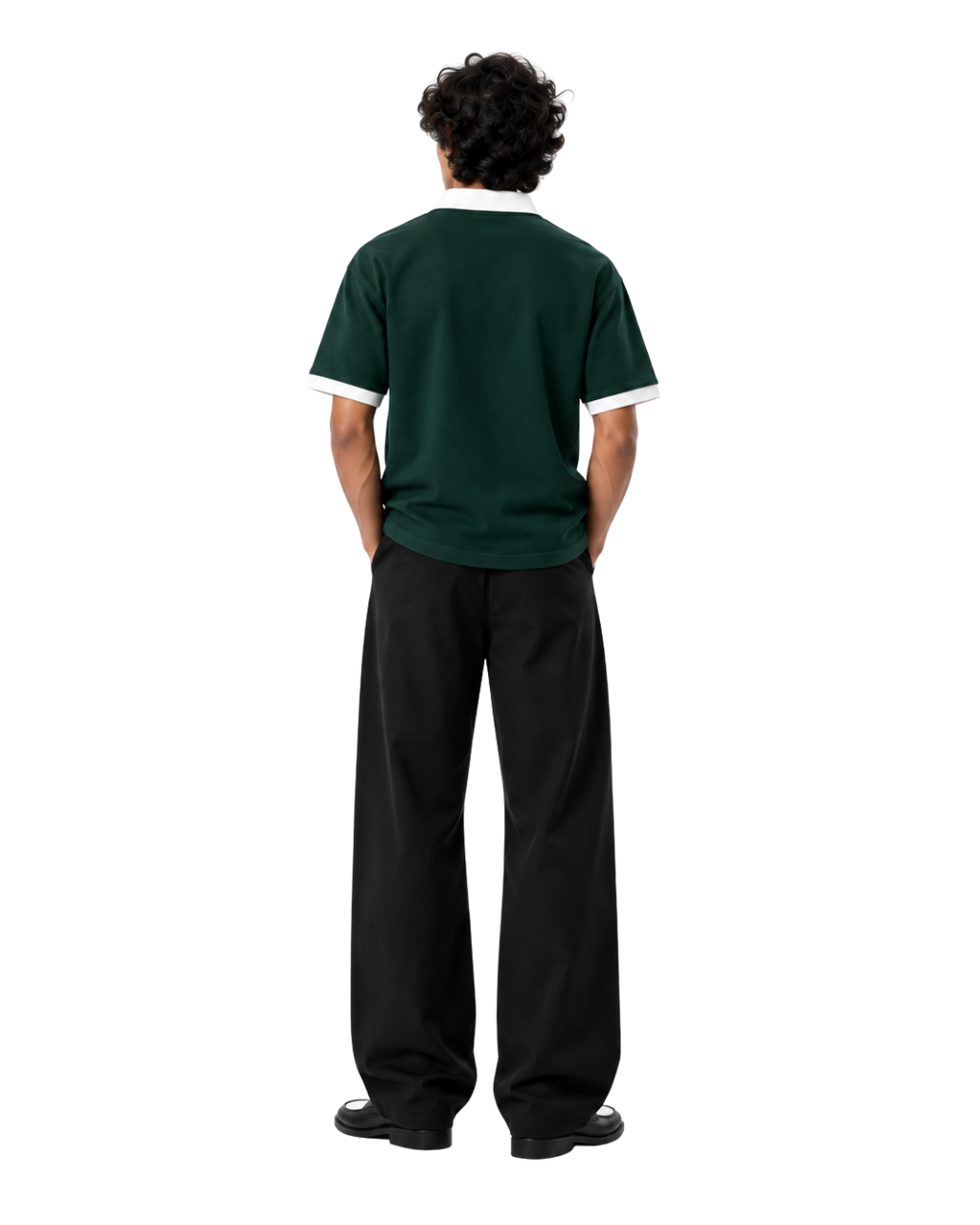 Contrast Collar Polo - Forest Green/White