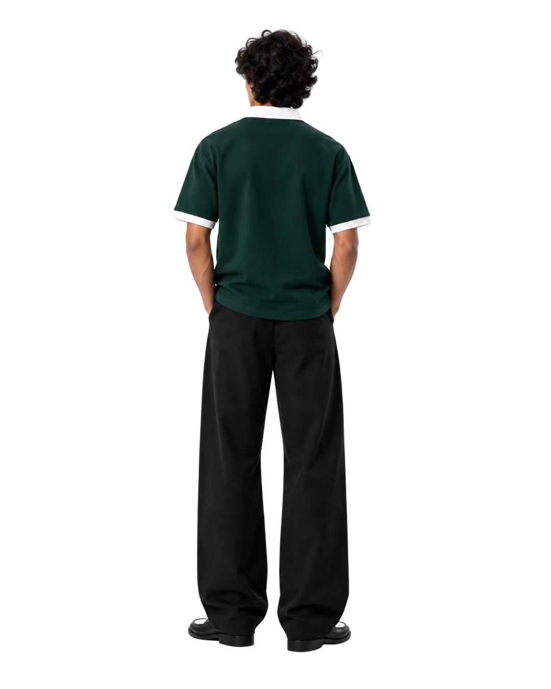 Contrast Collar Polo - Forest Green/White