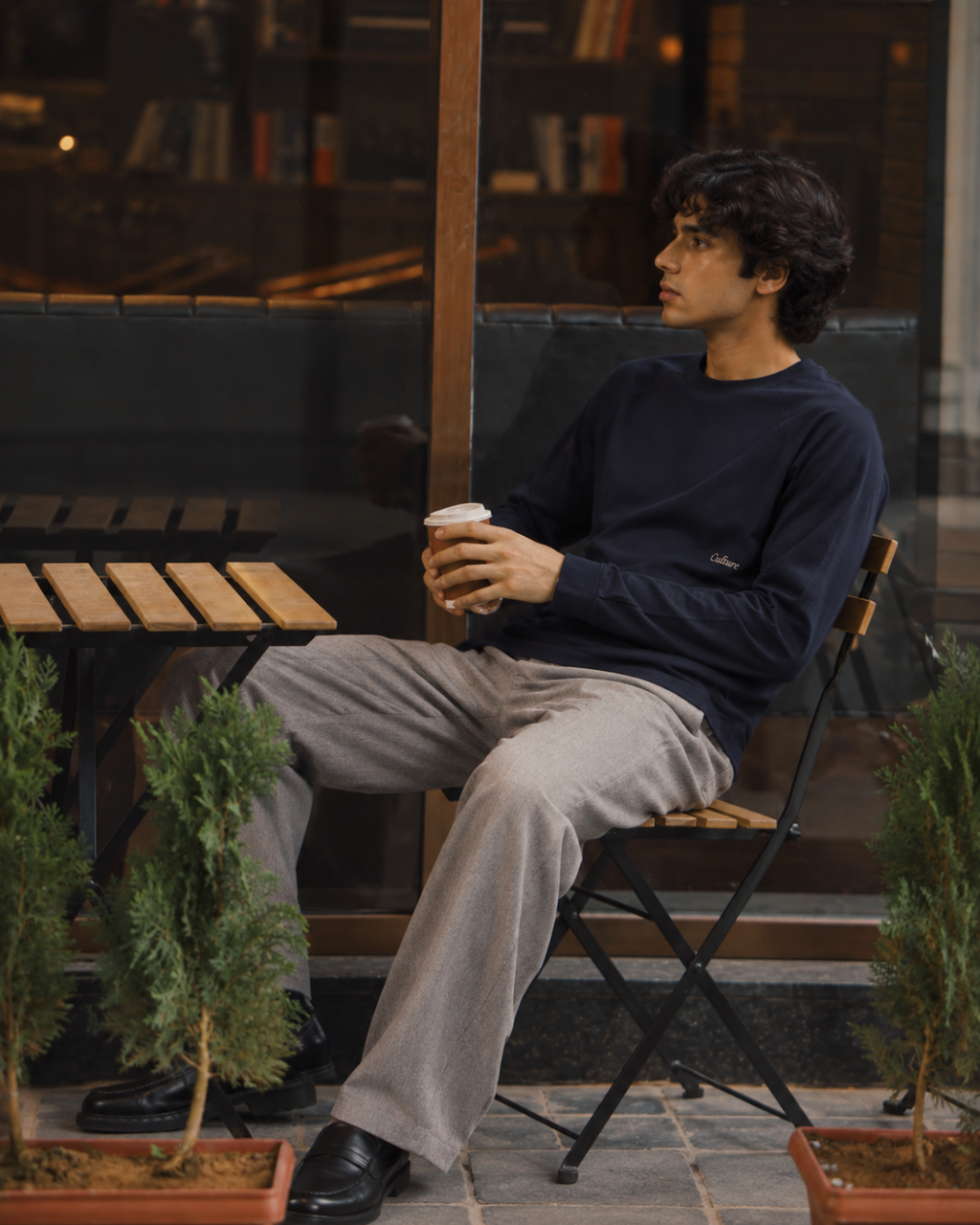 Long Sleeve Oversized Raglan Tee - Navy