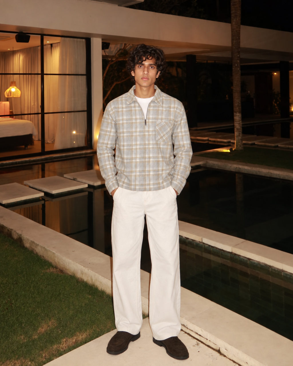 Flannel Polo Shirt - Beige