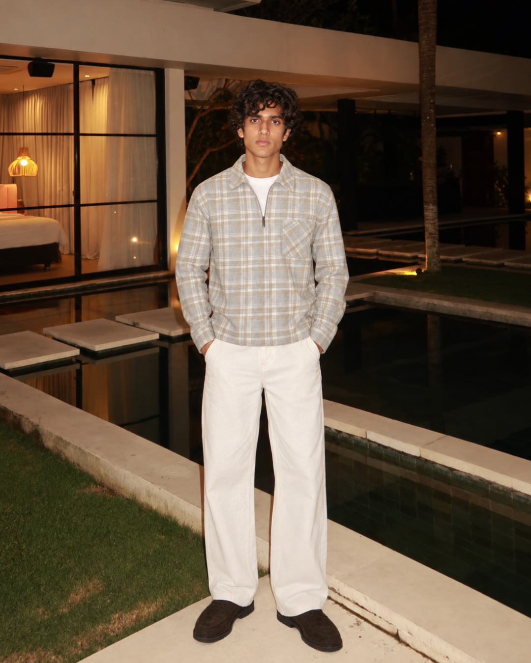 Flannel Polo Shirt - Beige