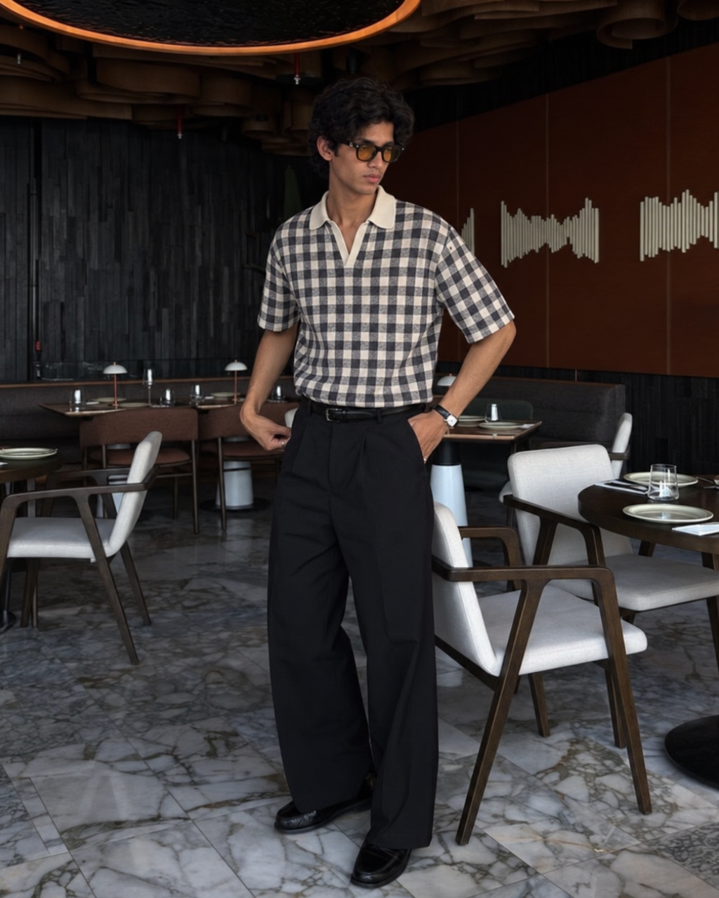 Checkered Polo shirt - Black / offwhite