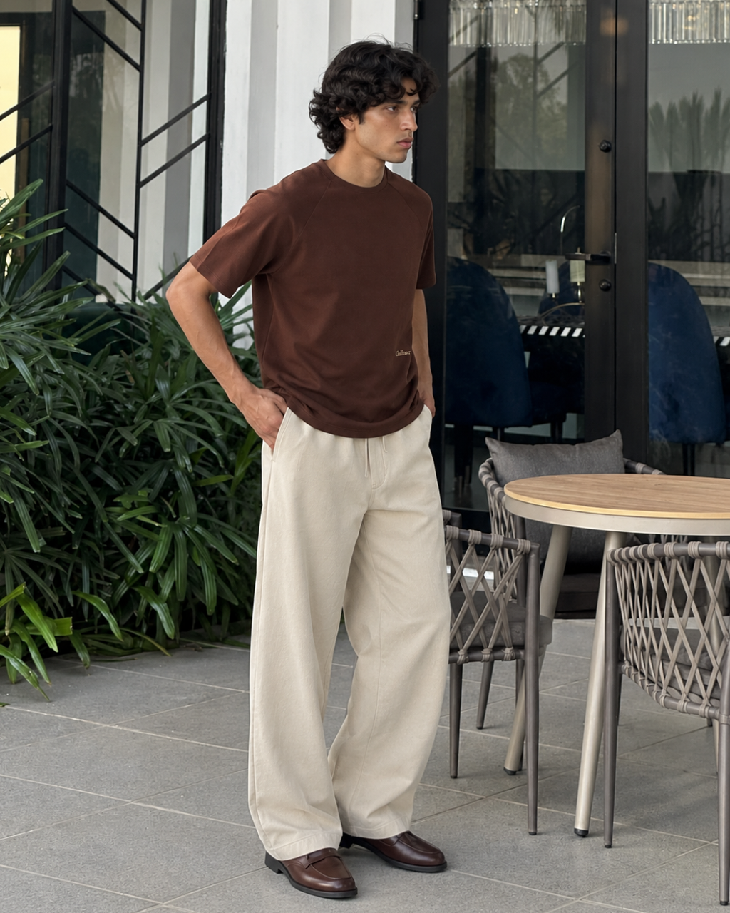 Short Sleeve Oversized Raglan Tee - Coffee Bean