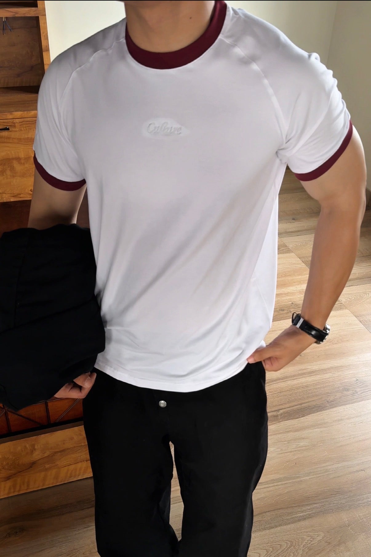 Ringer Raglan Tee - White / Burgundy