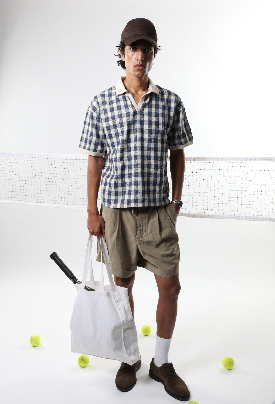 Checkered Polo shirt - Navy / offwhite