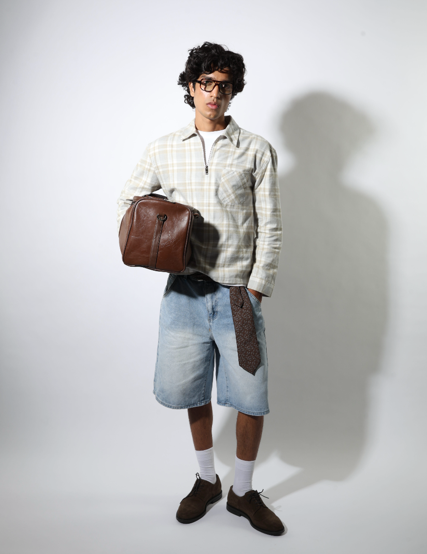 Flannel Polo Shirt - Beige