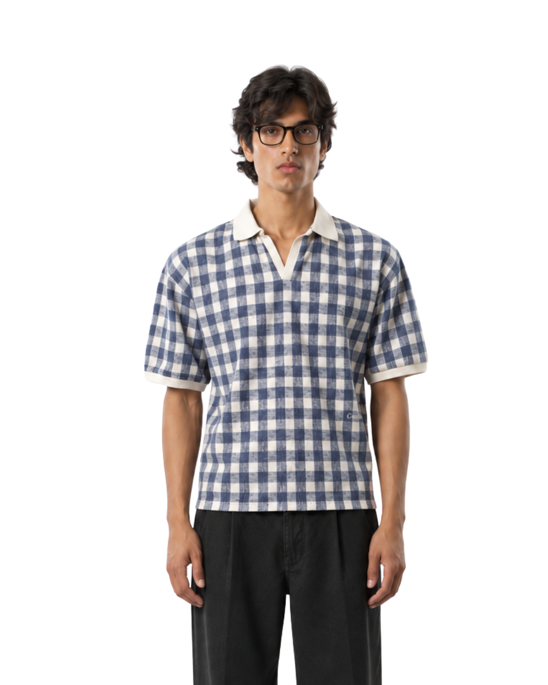 Checkered Polo shirt - Navy / offwhite