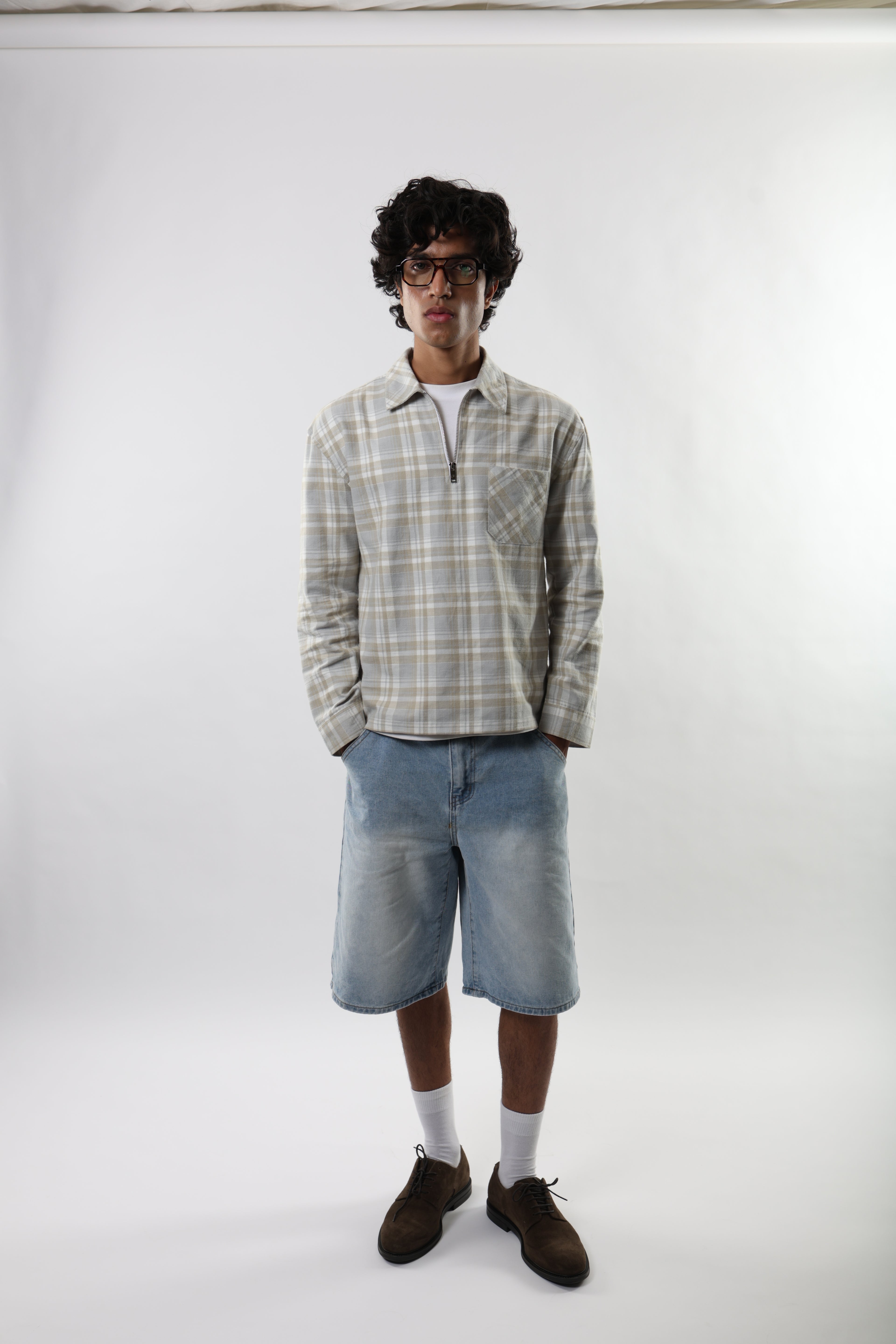 Flannel Polo Shirt - Beige