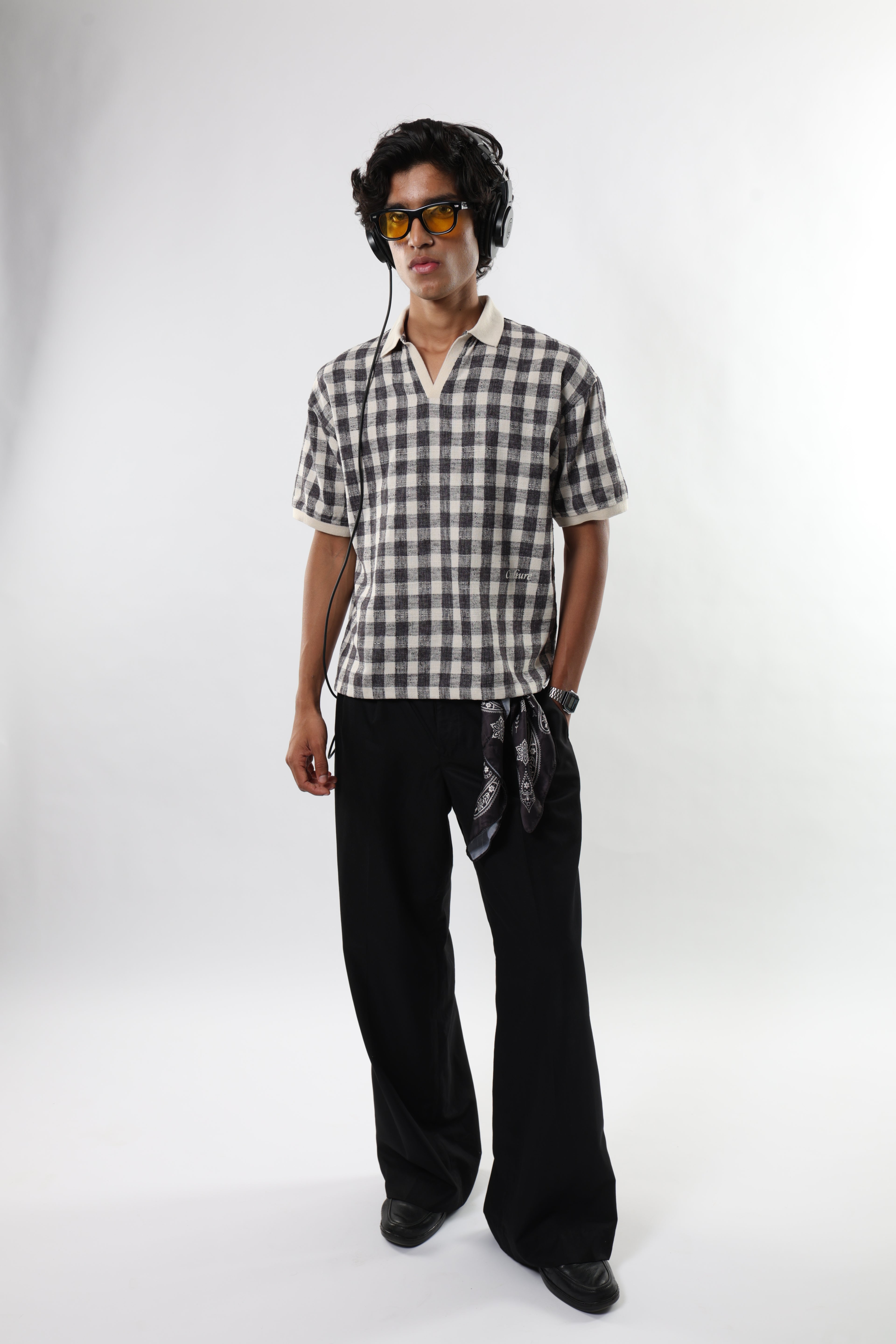 Checkered Polo shirt - Black / offwhite