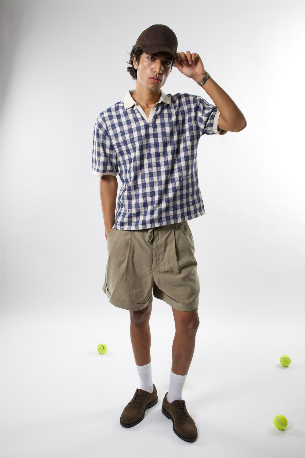 Checkered Polo shirt - Navy / offwhite