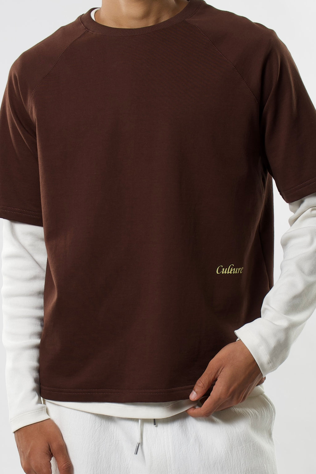 Short Sleeve Oversized Raglan Tee - Coffee Bean