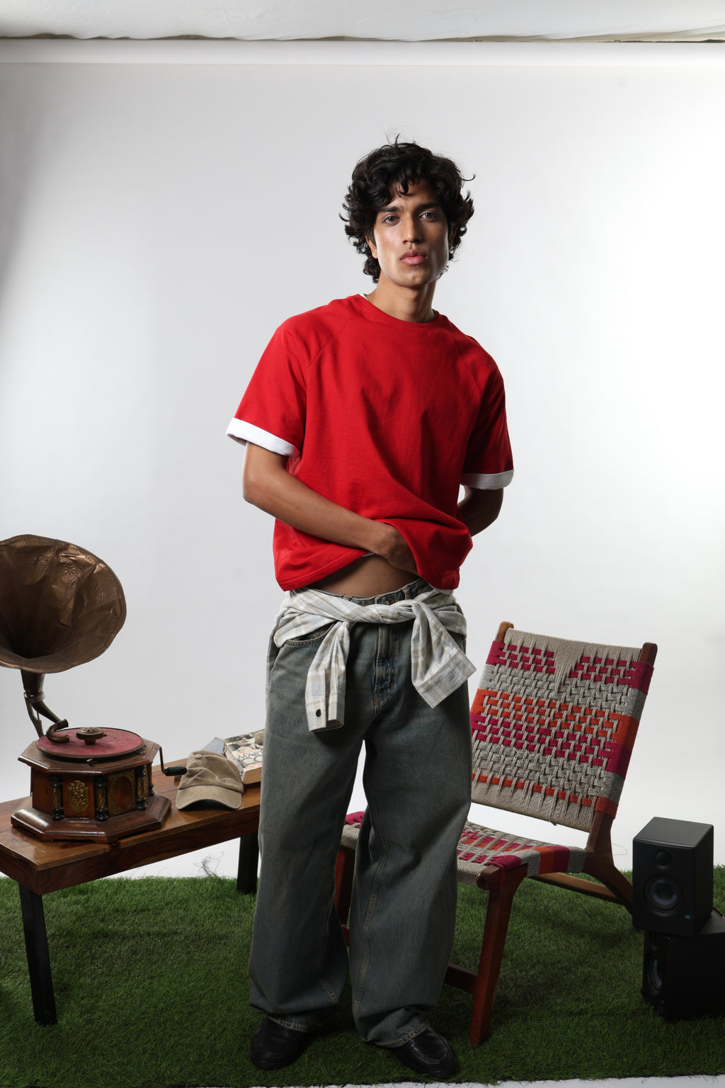Short Sleeve Oversized Raglan Tee - Red