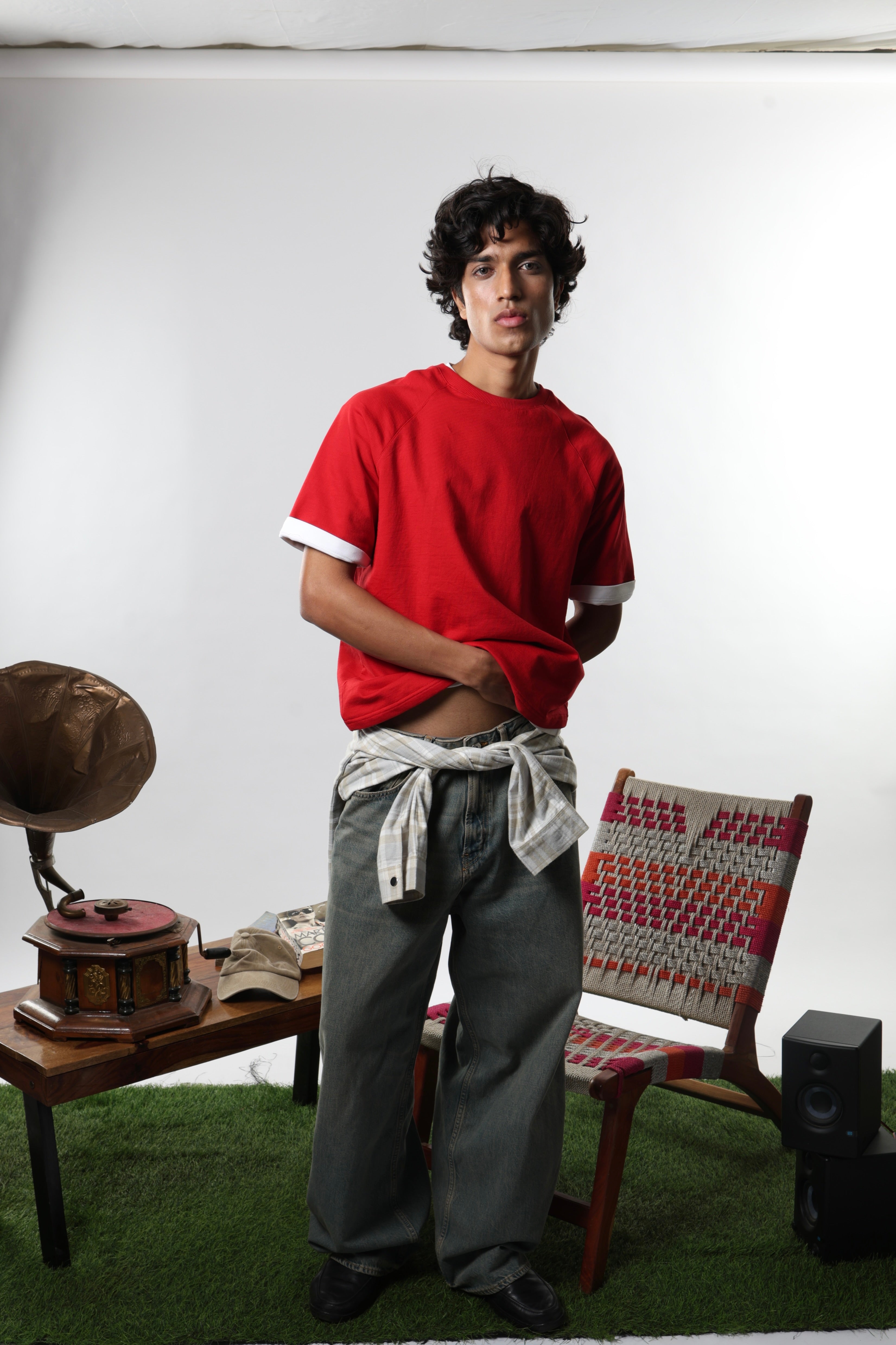 Short Sleeve Oversized Raglan Tee - Red