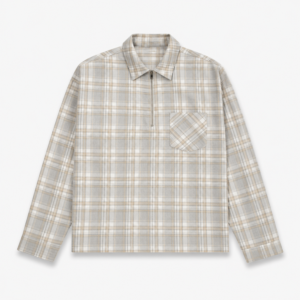 Flannel Polo Shirt - Beige